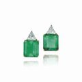 A pair of impressive emerald and diamond earrings 
