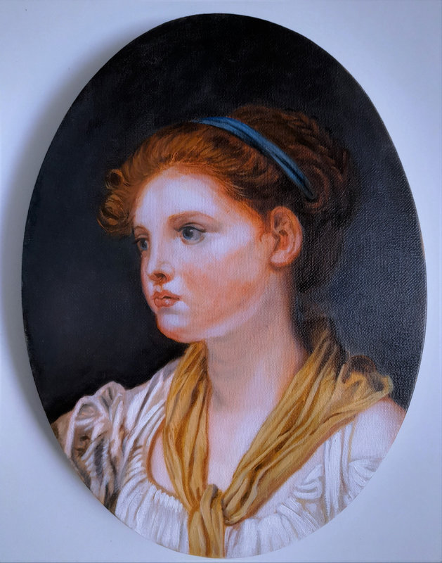 D'après Jeune Fille au rubn bleu de Jean Batiste Greuze clair