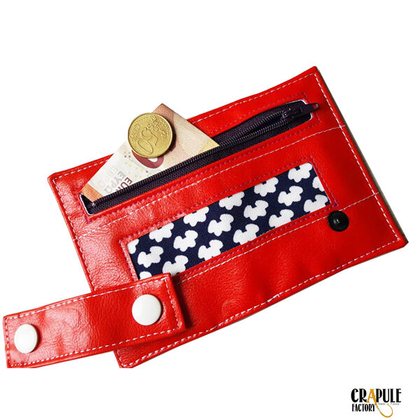 Porte carte / porte monnaie / billets zip original rouge et motifs pop vintage psyché artisanat made in France CrApule FActOry stephanie ERLICH-MAUJEAN