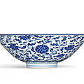 A rare and finely painted blue and white 'floral' bowl, mark and period of yongzheng (1723-1735)