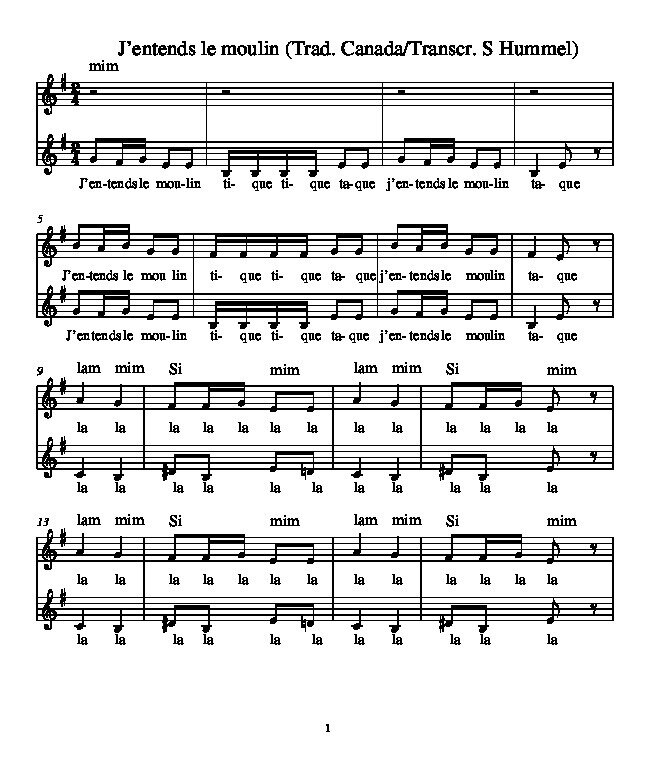 J'entend La Musique Mais Pas Les Paroles Trad. Canada, J'entends le moulin - Chansons Françaises Partitions