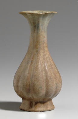 A rare jiaotianxia fluted pear-shaped vase, Song dynasty (960-1279)