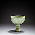 A crackled celadon-glazed stemcup, ming dynasty (1368-1644)