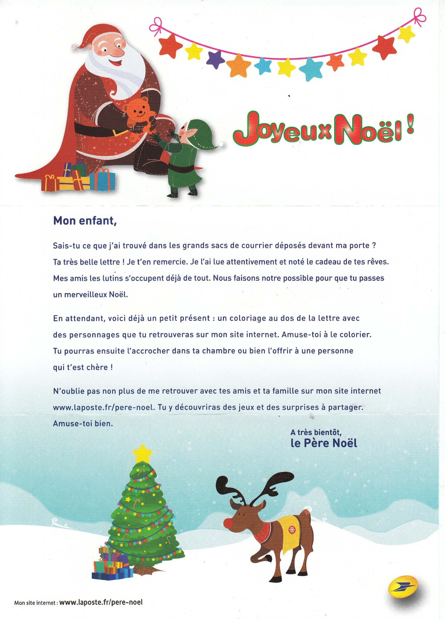 lettre ecrit par le pere noel