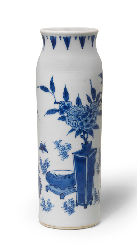 A fine small blue and white rouleau vase, Chongzhen period (1627-1644)