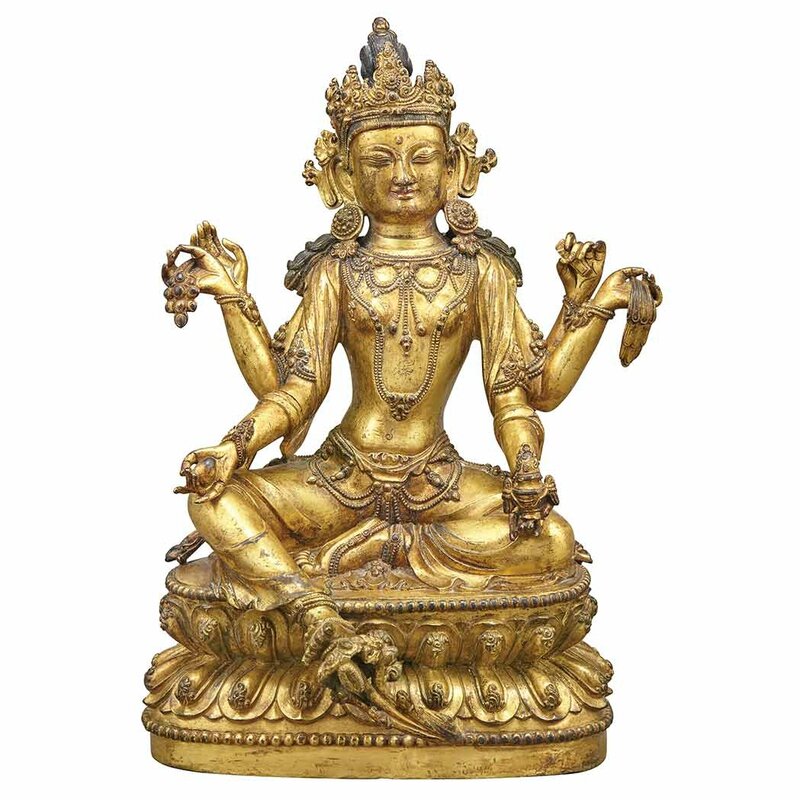 Sino-Tibetan Gilt-Bronze Seated Avalokesvara1