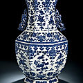An octogonal blue and white vase with fruit and flower branches, underglaze blue qianlong seal mark, 19th century