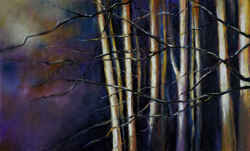 S'abriter dans la forêt, mars 2018, pastel à l'huile, 48 x 32 cm