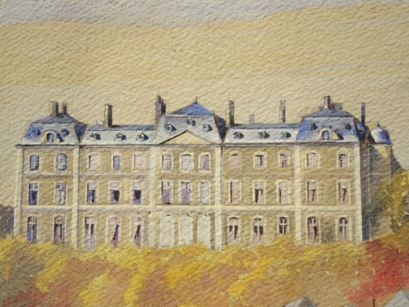 ECOLE-MODERNE--LE-CHÂTEAU-DE-SABLE-SUR-SARTHE-AQUARELLE-ENCADREE-PROVENANCE---ANCIENNE&HELLIP-