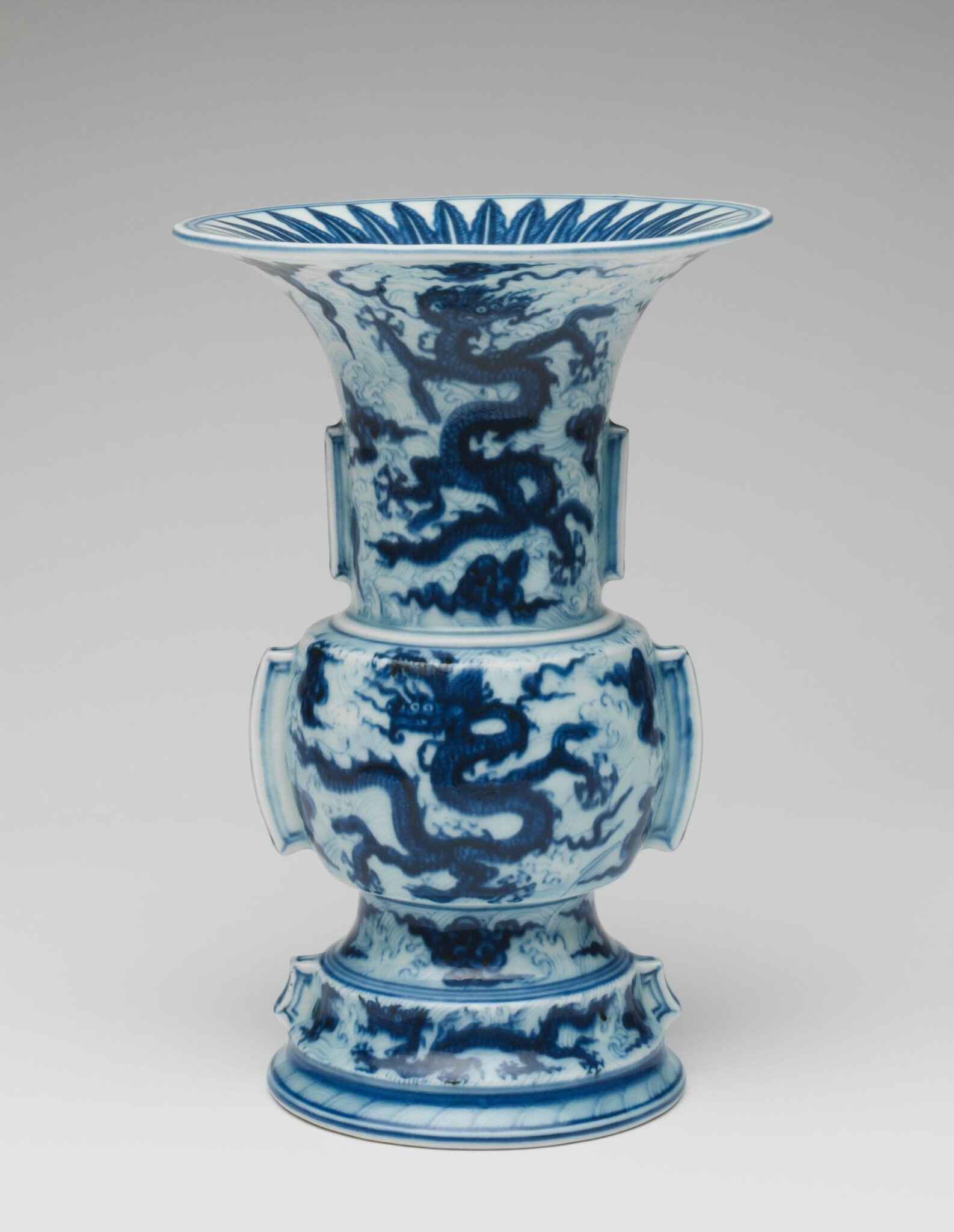 Flower Vase in the Form of an Archaic Bronze 'Zun' Wine Beaker with Dragon-and-Wave Decor, perhaps Chenghua period (1465-1487), Ming dynasty, 1368-1644