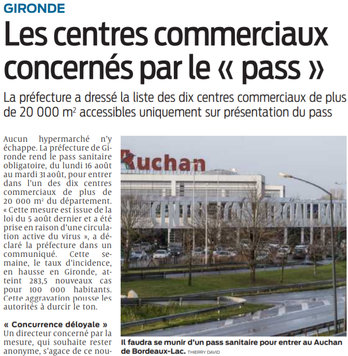 2021 08 14 SO Gironde les centres commerciaux concernés par le pass