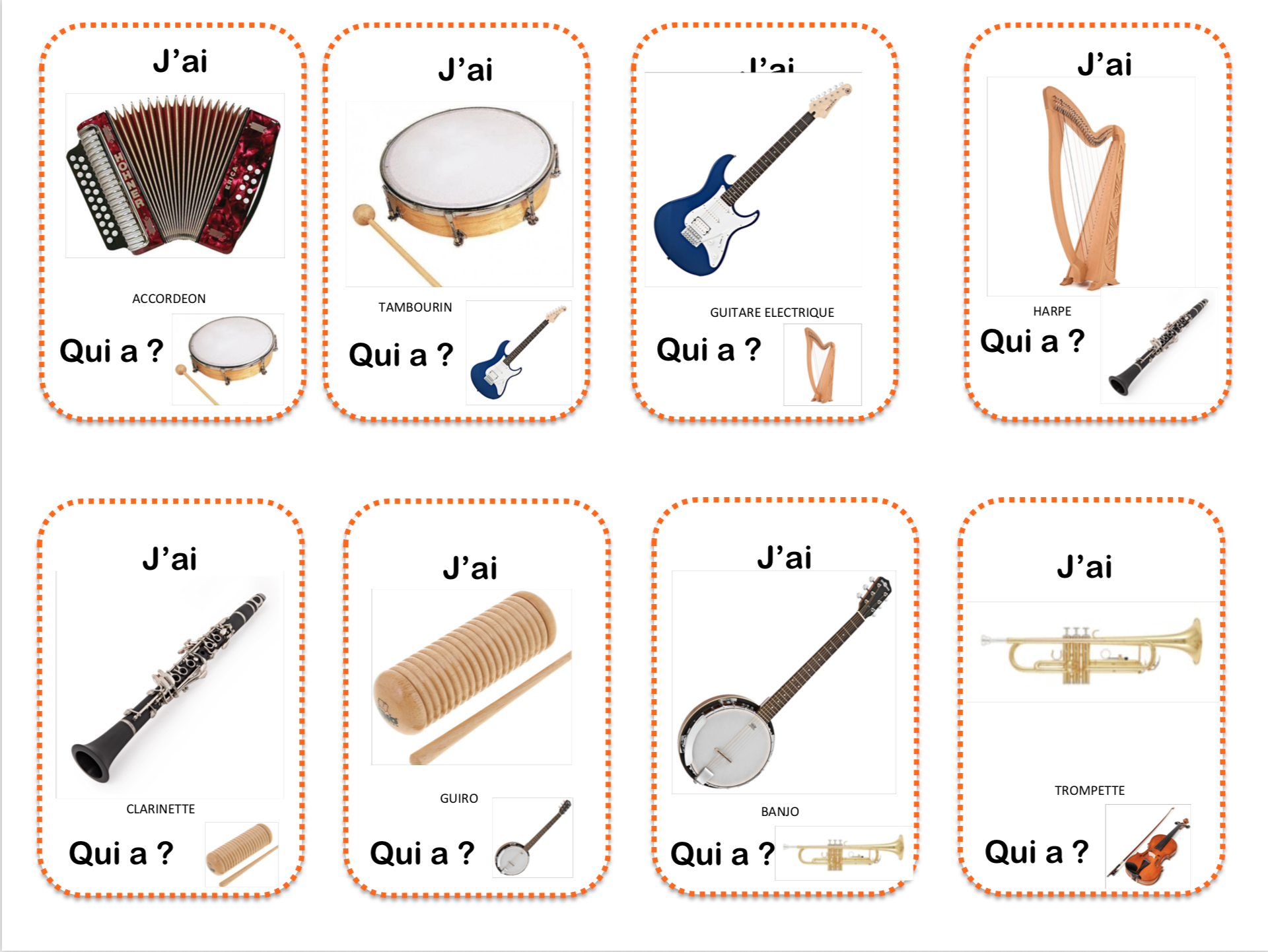 Instruments de Musique, Instruments