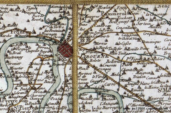Libourne - Carte dessinée par Cassini au XVIIIème siècle