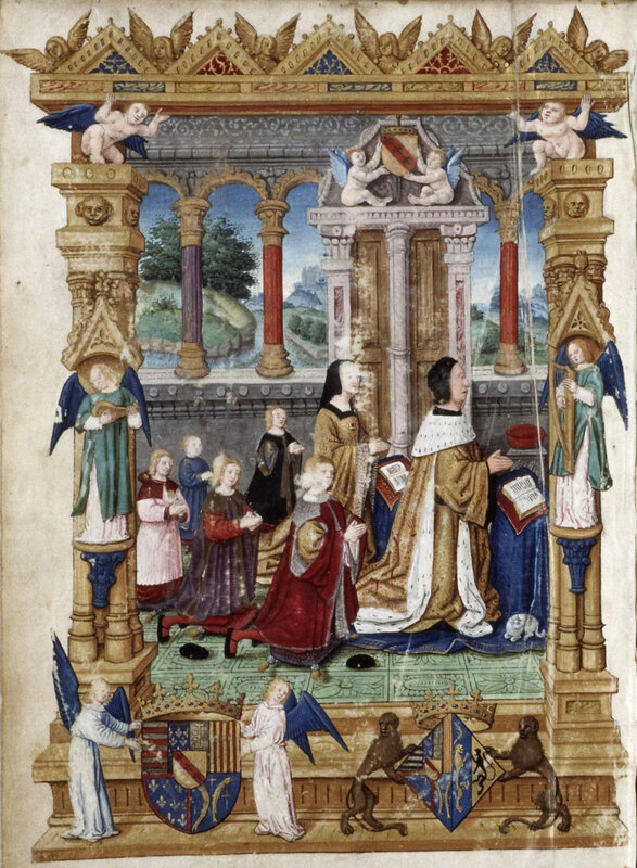 La famille ducale en prière dans la Vita Christi, folio 3v (cliché commons.wikimedia.org)