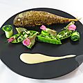 Rouget, crème d'oursin, légumes verts