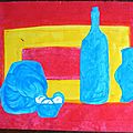 Nature morte 3 couleurs primaires Sylvain Peinture gouache découpage collage