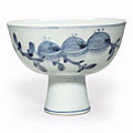 A blue and white porcelain stem cup, joseon dynasty, 19th century