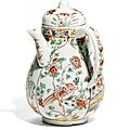 A rare dutch-decorated dehua chocolate pot and cover, qing dynasty, circa 1750