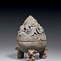 Pottery incense burner, boshanlu, with bear-shaped feet, late western han to early eastern han dynasty, 1st century