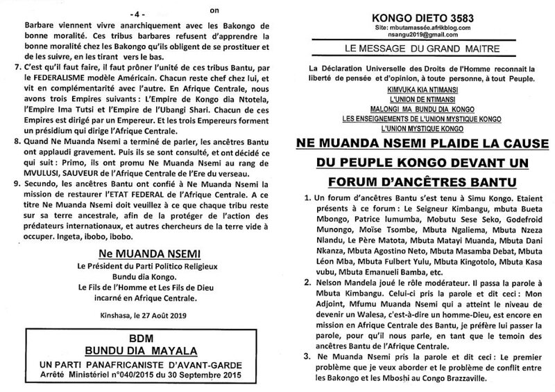 NE MUANDA NSEMI PLAIDE LA CAUSE DES BAKONGO DEVANT UN FORUM D'ANCETRES BANTU a