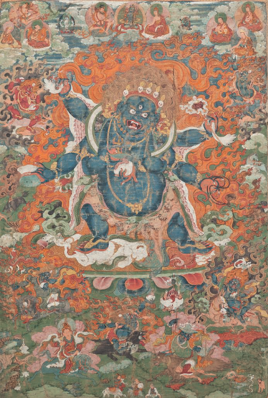 A thangka depicting Shadbhuja Mahakal, 18th-19th century