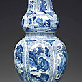 A rare blue and white molded double-gourd vase, kangxi period (1662-1722)