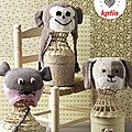 Trois bonnets pour bébé : une souris, un petit chien et un singe!