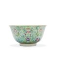 A chinese turquoise-ground famille-rose 'scrolling lotus' bowl, jiaqing mark and of the period