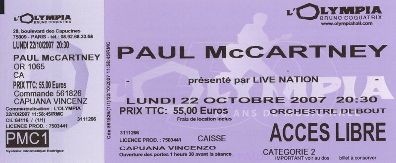 2007 10 Paul McCartney Olympia Billet