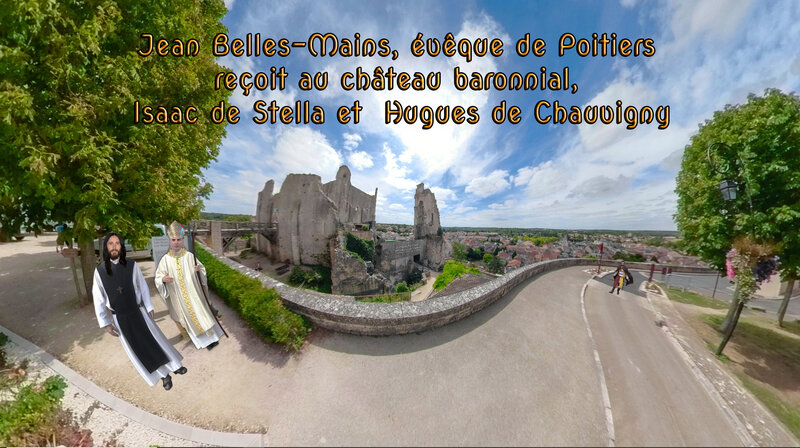 Jean Belles-Mains, évêque de Poitiers reçoit au château baronnial, Isaac de Stella et Hugues de Chauvigny