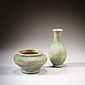 A celadon crackle-glazed vase and censer, ming dynasty