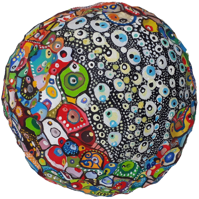 ©Hervé THAREL-SCHMIMBLOCK'S tonicoklone 2020 - Acrylique et T7 sur argile Ø± 10cm WEB