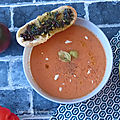 Gaspacho de tomates & pastèque - baguettine de pesto de coriandre et tomate séchée