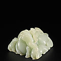 A pale celadon jade 'three rams' carving, qing dynasty, 18th century