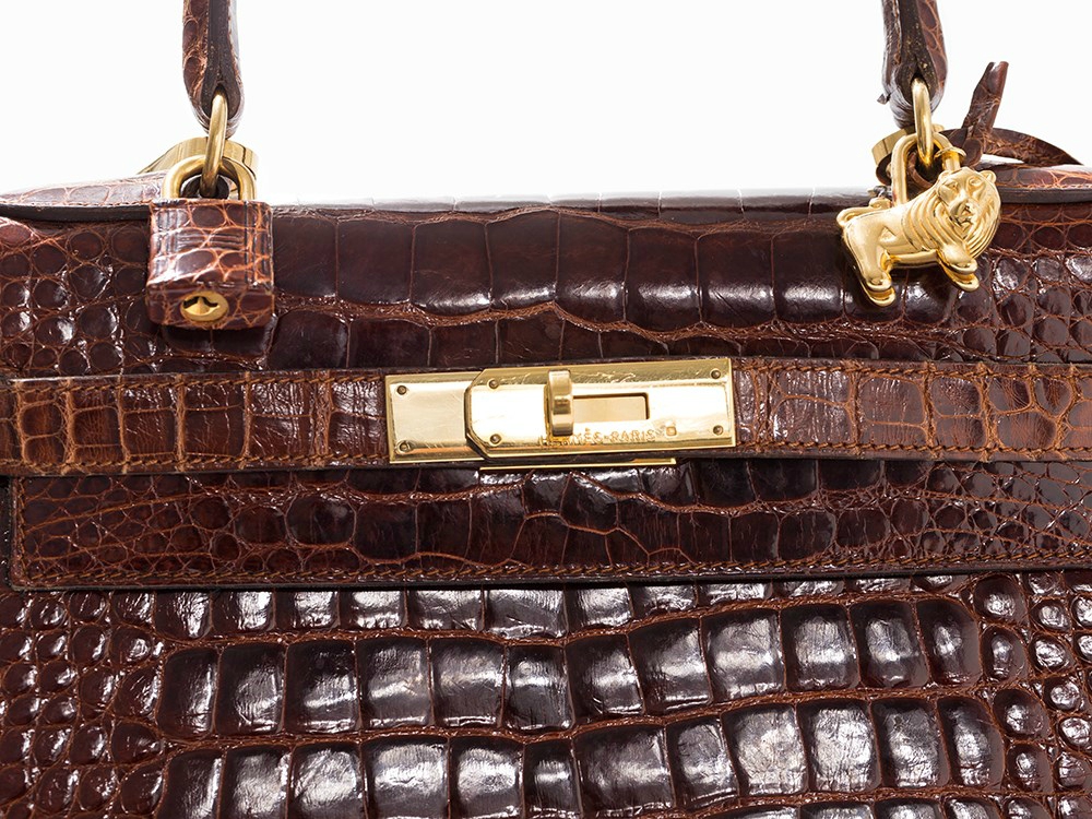 Sold at Auction: Old Vintage Hermes Kelly Brown Crocodile Handbag