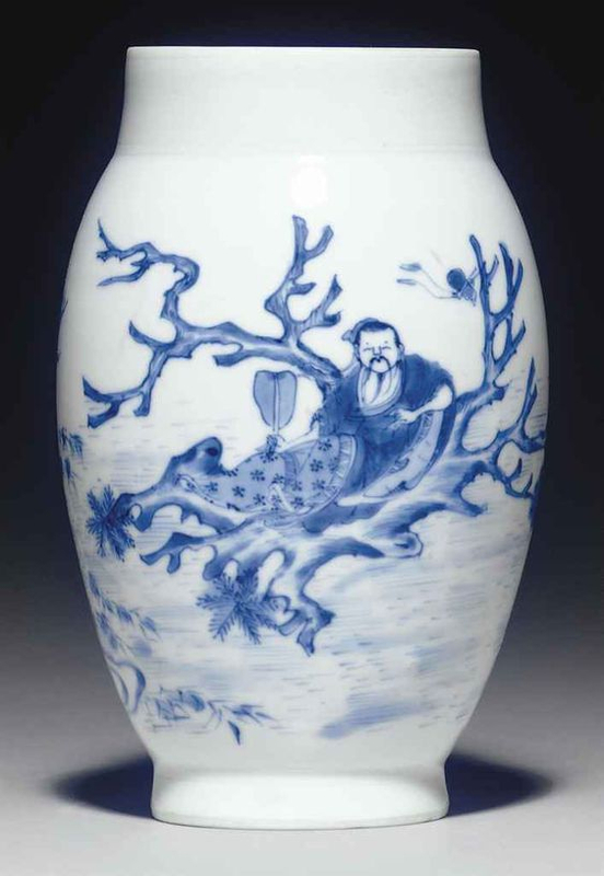 A small blue and white ovoid jar, Transitional period, circa 1640-1645