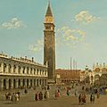 Follower of giovanni antonio canal, called canaletto, 19th century. venice, a view of the piazzetta looking north towards the pi
