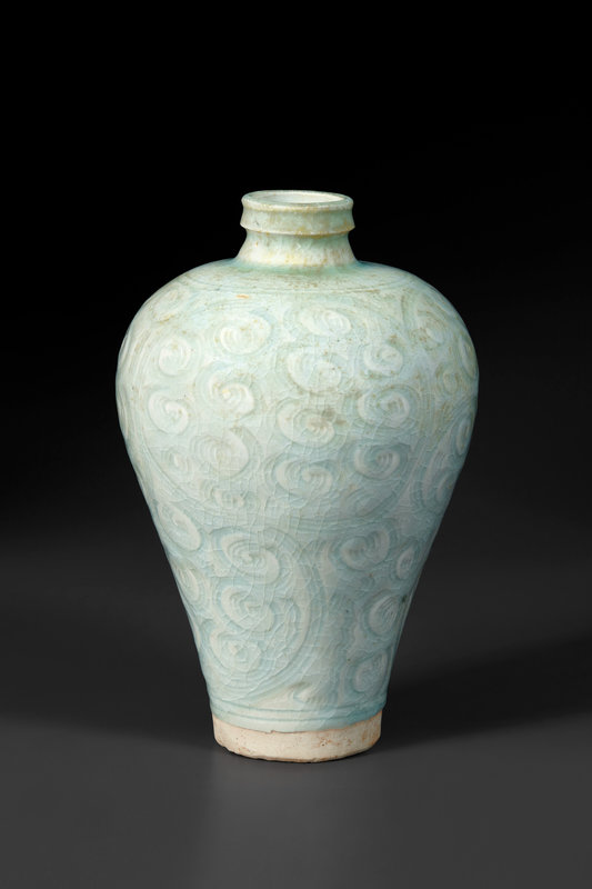 A rare small carved Qingbai tixi-style meiping, Southern Song dynasty (1127-1279)
