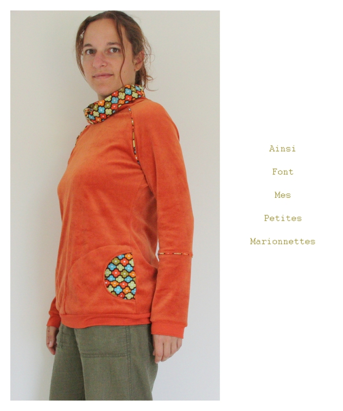 sweat velours orange fleurs 8