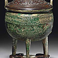 A bronze ritual tripod food vessel, ding, western zhou dynasty, 10th century bc