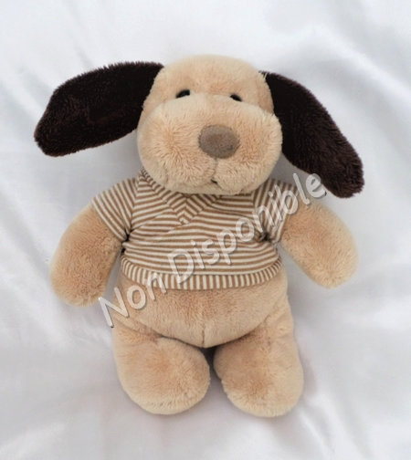 Doudou Peluche Chien Beige Oreilles Marron Tee Shirt Rayures Kiabi Happy Doudou