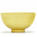 A yellow-glazed incised 'floral medallions' bowl, guangxu six-character mark and of the period