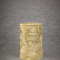A finely carved imperial ivory brushpot, bitong, qing dynasty, 18th century