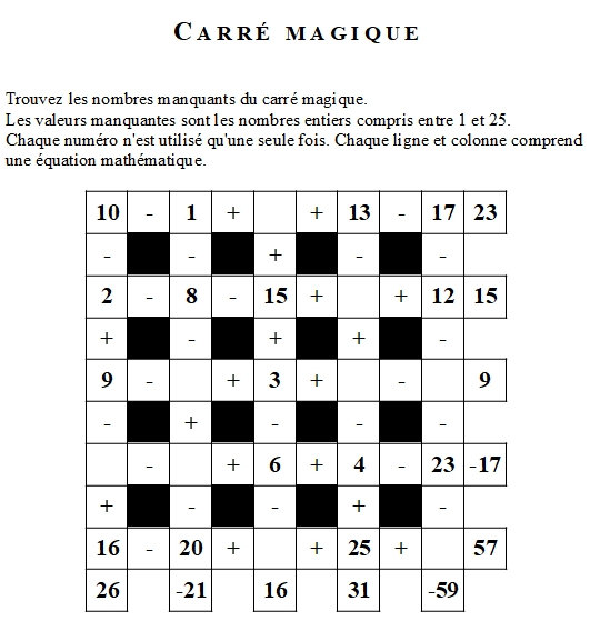 Jeu Carré Magique ESPACE TUILERIE Centre Social Ville de Montchanin