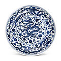 A blue and white 'dragon' dish, Mark and period of Zhengde