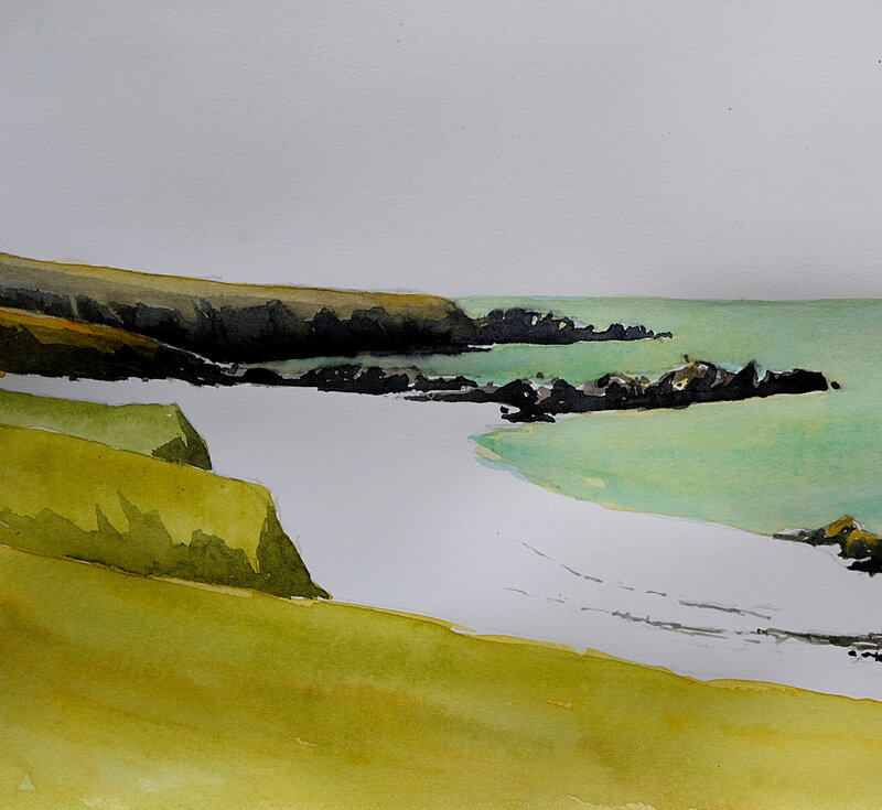 hoedic plage de port neuf, aquarelle, juillet 2018