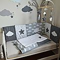 décoration chambre bébé fille garçon nuage étoiles gris foncé gris clair blanc