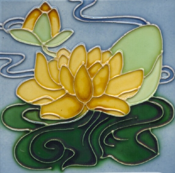 fridge-magnet-art-nouveau-tile-yellow-water-lily