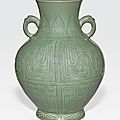 A large celadon glazed vase with incised decoration, qianlong six-character mark and of the period (1736-1795)