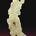 A very rare and superb pale greenish-yellow jade figural pendant, western zhou dynasty, 9th-8th century bc